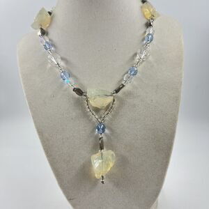Rough Opalite Y Drop Necklace Sterling Clasp 13” Long Hand Crafted